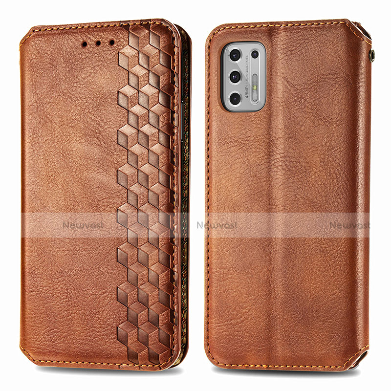 Leather Case Stands Flip Cover Holder S01D for Motorola Moto G Stylus (2021) Brown