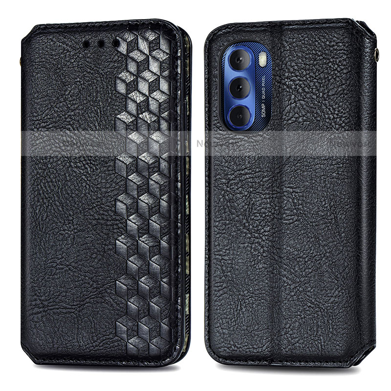 Leather Case Stands Flip Cover Holder S01D for Motorola Moto G Stylus (2022) 4G Black