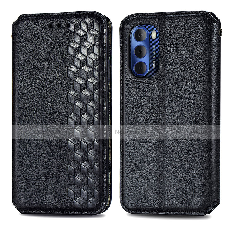 Leather Case Stands Flip Cover Holder S01D for Motorola Moto G Stylus (2022) 5G Black