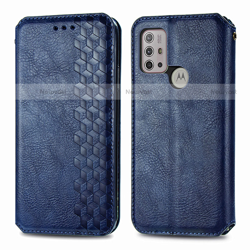 Leather Case Stands Flip Cover Holder S01D for Motorola Moto G10 Blue