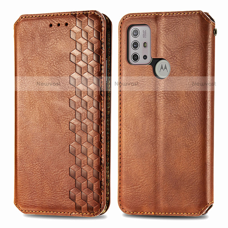 Leather Case Stands Flip Cover Holder S01D for Motorola Moto G10 Brown