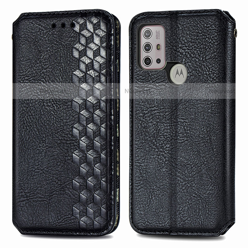 Leather Case Stands Flip Cover Holder S01D for Motorola Moto G10 Power Black