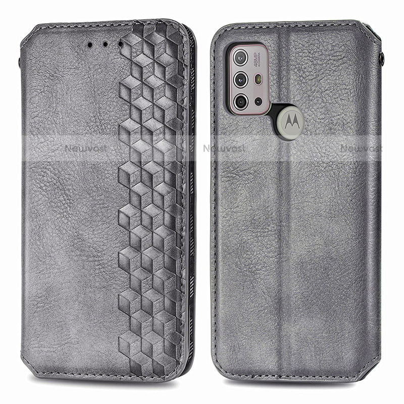 Leather Case Stands Flip Cover Holder S01D for Motorola Moto G10 Power Gray