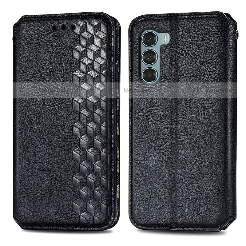 Leather Case Stands Flip Cover Holder S01D for Motorola Moto G200 5G Black