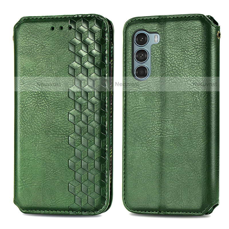 Leather Case Stands Flip Cover Holder S01D for Motorola Moto G200 5G Green