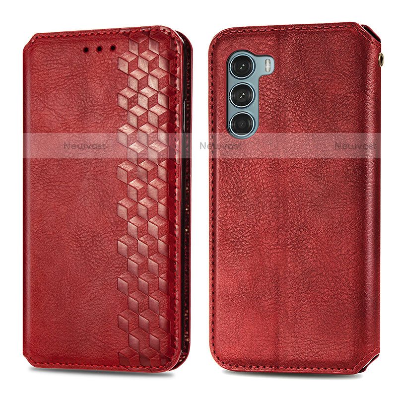 Leather Case Stands Flip Cover Holder S01D for Motorola Moto G200 5G Red