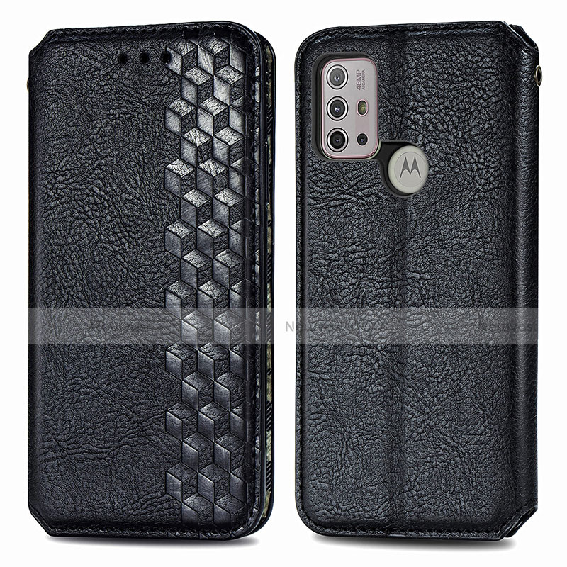 Leather Case Stands Flip Cover Holder S01D for Motorola Moto G30 Black