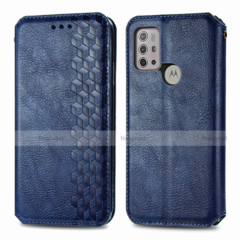Leather Case Stands Flip Cover Holder S01D for Motorola Moto G30 Blue