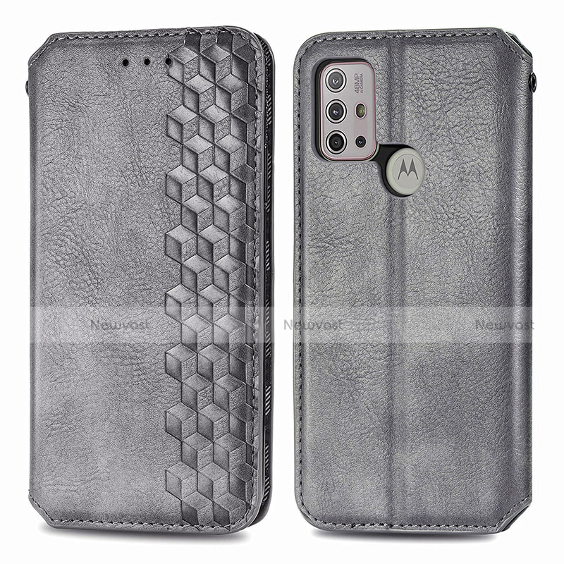 Leather Case Stands Flip Cover Holder S01D for Motorola Moto G30 Gray