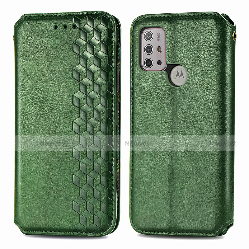 Leather Case Stands Flip Cover Holder S01D for Motorola Moto G30 Green
