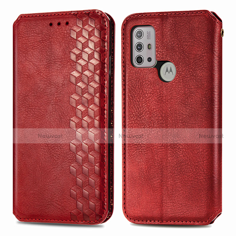 Leather Case Stands Flip Cover Holder S01D for Motorola Moto G30 Red