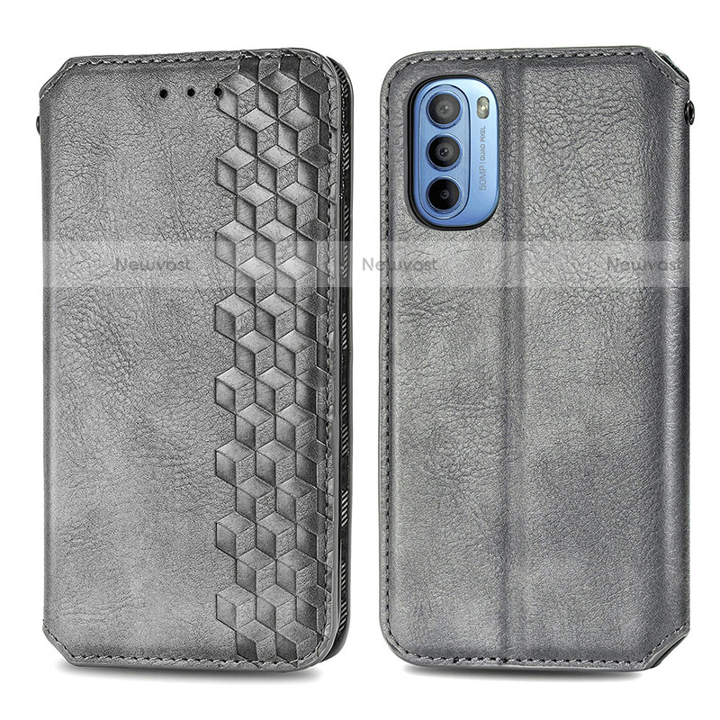 Leather Case Stands Flip Cover Holder S01D for Motorola Moto G31 Gray
