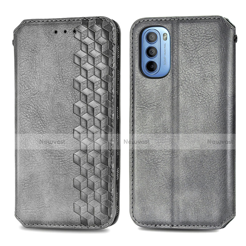 Leather Case Stands Flip Cover Holder S01D for Motorola Moto G41 Gray
