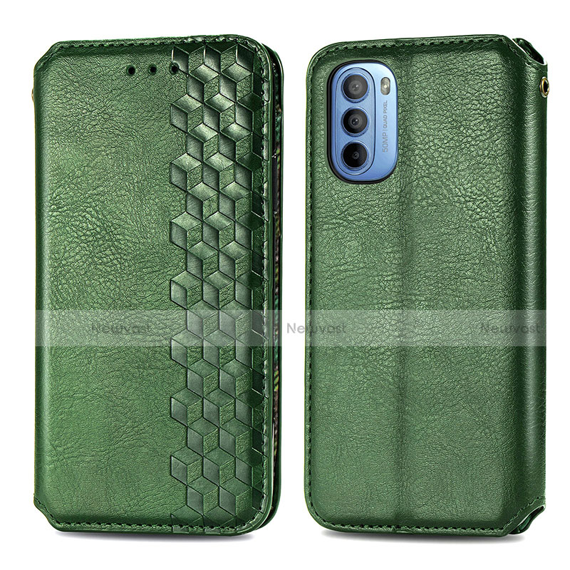 Leather Case Stands Flip Cover Holder S01D for Motorola Moto G41 Green