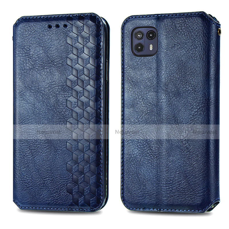 Leather Case Stands Flip Cover Holder S01D for Motorola Moto G50 5G Blue