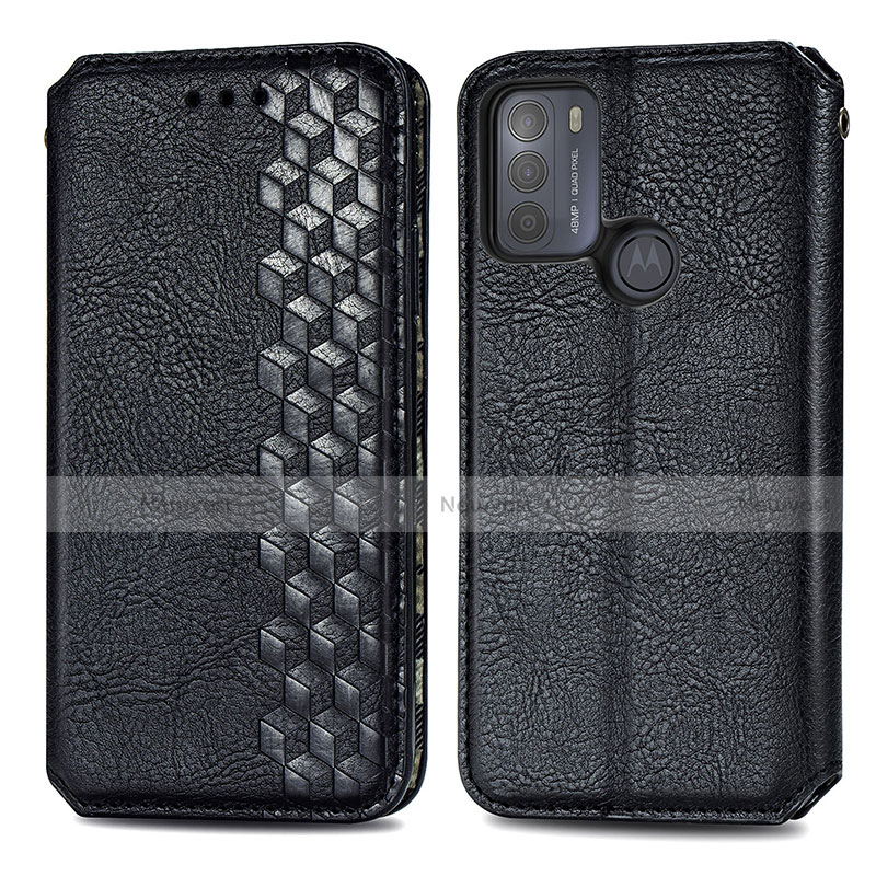 Leather Case Stands Flip Cover Holder S01D for Motorola Moto G50 Black