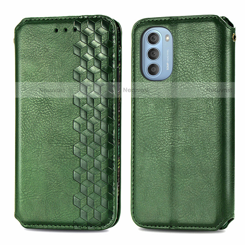Leather Case Stands Flip Cover Holder S01D for Motorola Moto G51 5G Green