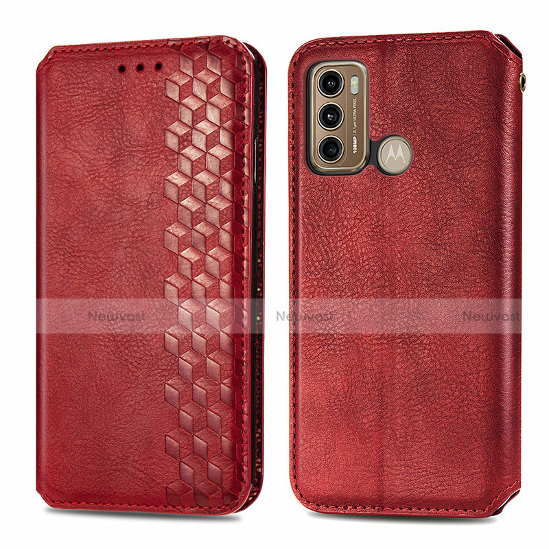 Leather Case Stands Flip Cover Holder S01D for Motorola Moto G60 Red
