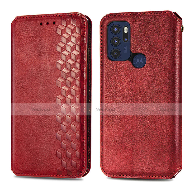 Leather Case Stands Flip Cover Holder S01D for Motorola Moto G60s Red