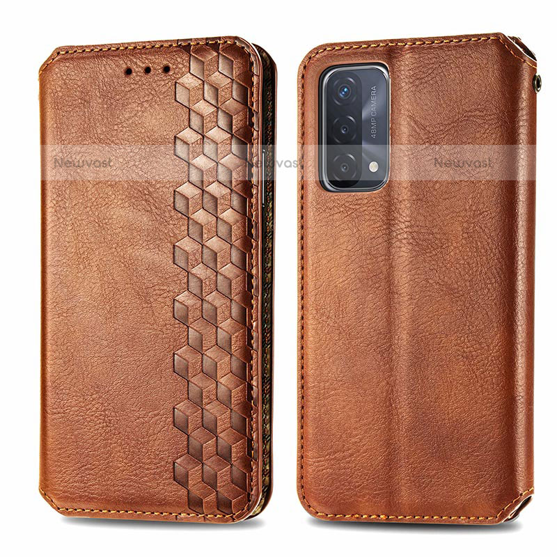 Leather Case Stands Flip Cover Holder S01D for OnePlus Nord N200 5G Brown
