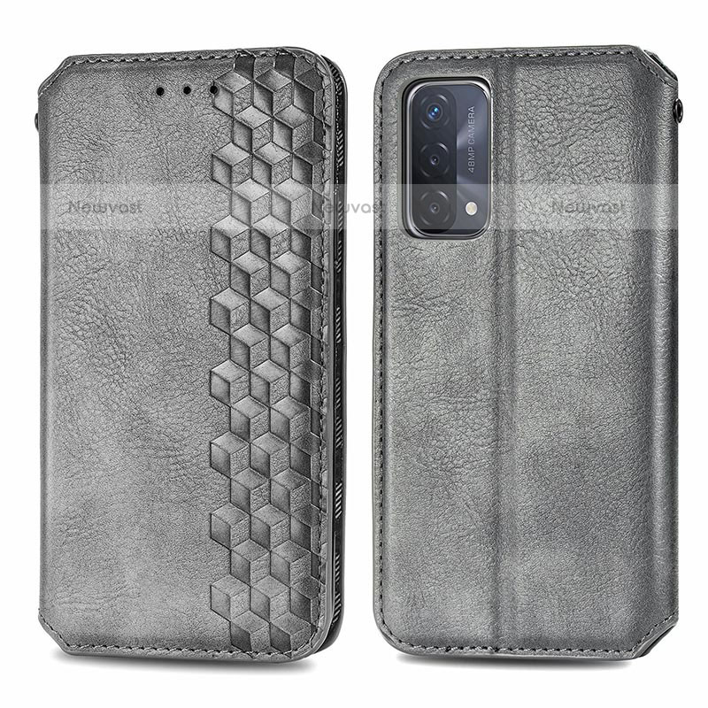Leather Case Stands Flip Cover Holder S01D for OnePlus Nord N200 5G Gray