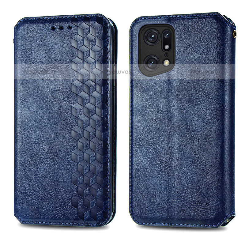 Leather Case Stands Flip Cover Holder S01D for Oppo Find X5 Pro 5G Blue