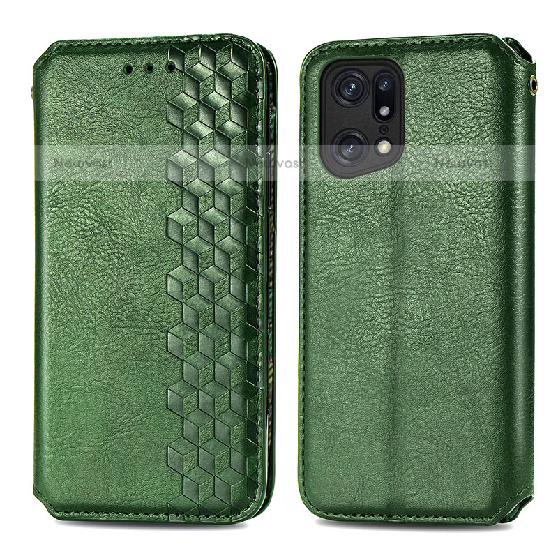 Leather Case Stands Flip Cover Holder S01D for Oppo Find X5 Pro 5G Green