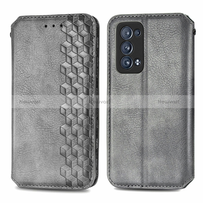 Leather Case Stands Flip Cover Holder S01D for Oppo Reno6 Pro+ Plus 5G Gray