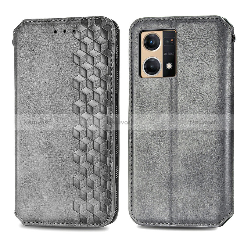 Leather Case Stands Flip Cover Holder S01D for Oppo Reno7 4G Gray