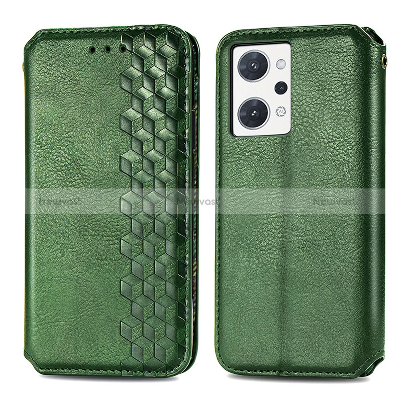 Leather Case Stands Flip Cover Holder S01D for Oppo Reno7 A Green