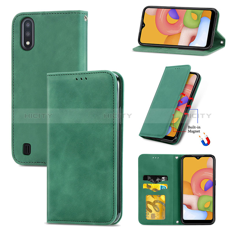 Leather Case Stands Flip Cover Holder S01D for Samsung Galaxy A01 SM-A015