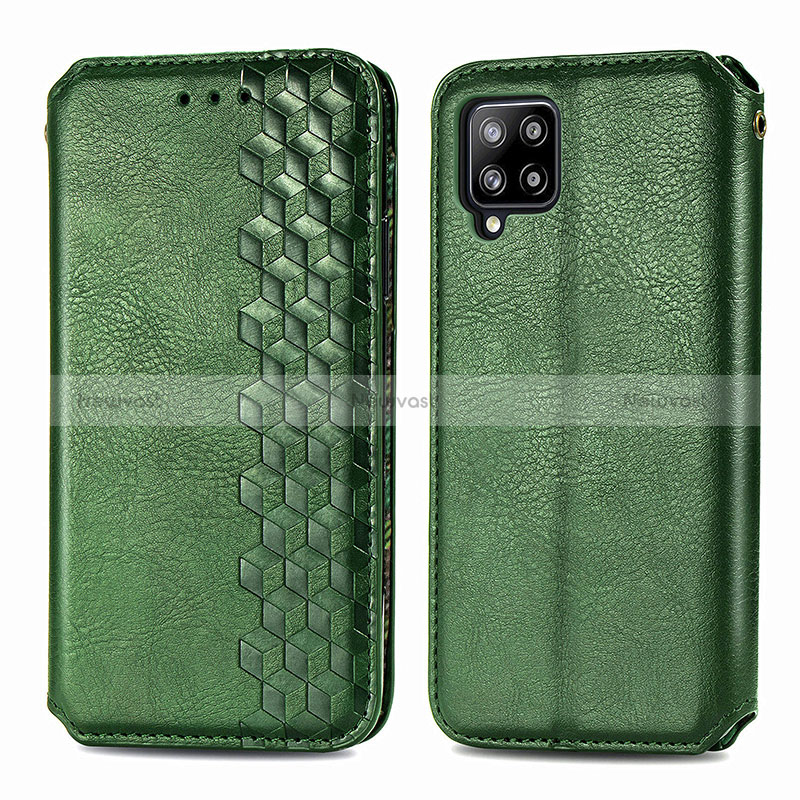 Leather Case Stands Flip Cover Holder S01D for Samsung Galaxy A42 5G Green