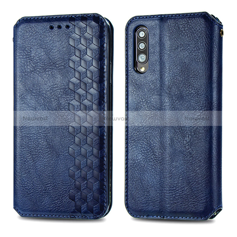 Leather Case Stands Flip Cover Holder S01D for Samsung Galaxy A70 Blue