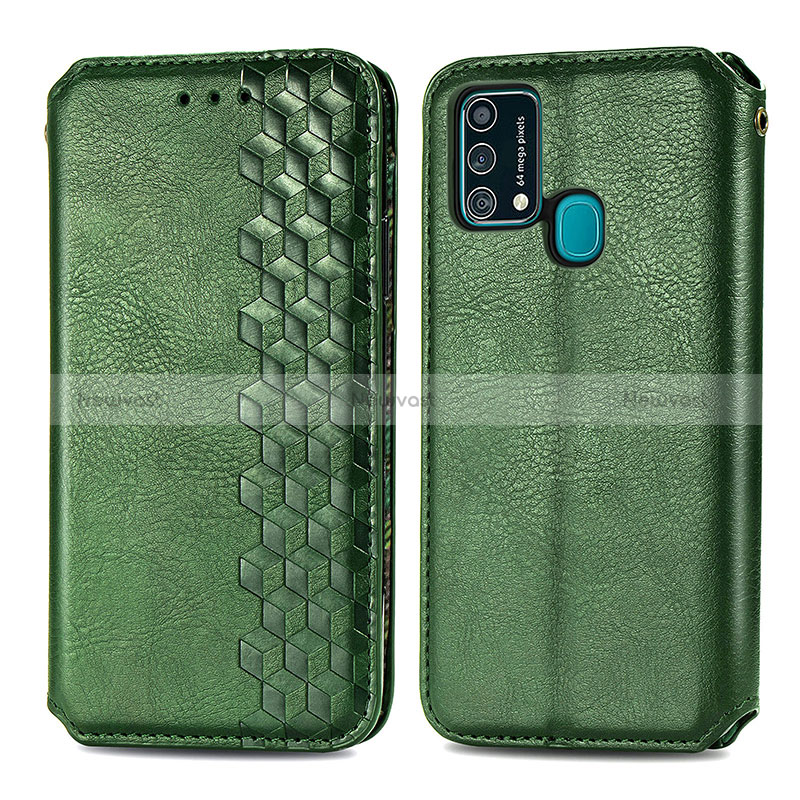 Leather Case Stands Flip Cover Holder S01D for Samsung Galaxy F41 Green