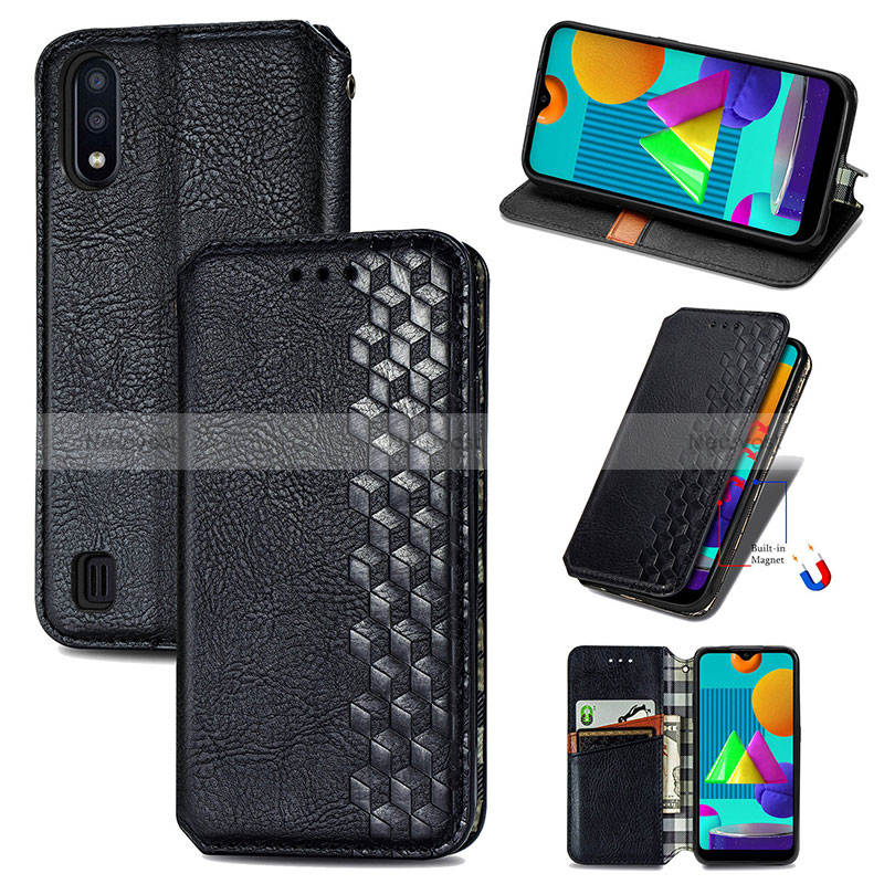 Leather Case Stands Flip Cover Holder S01D for Samsung Galaxy M01