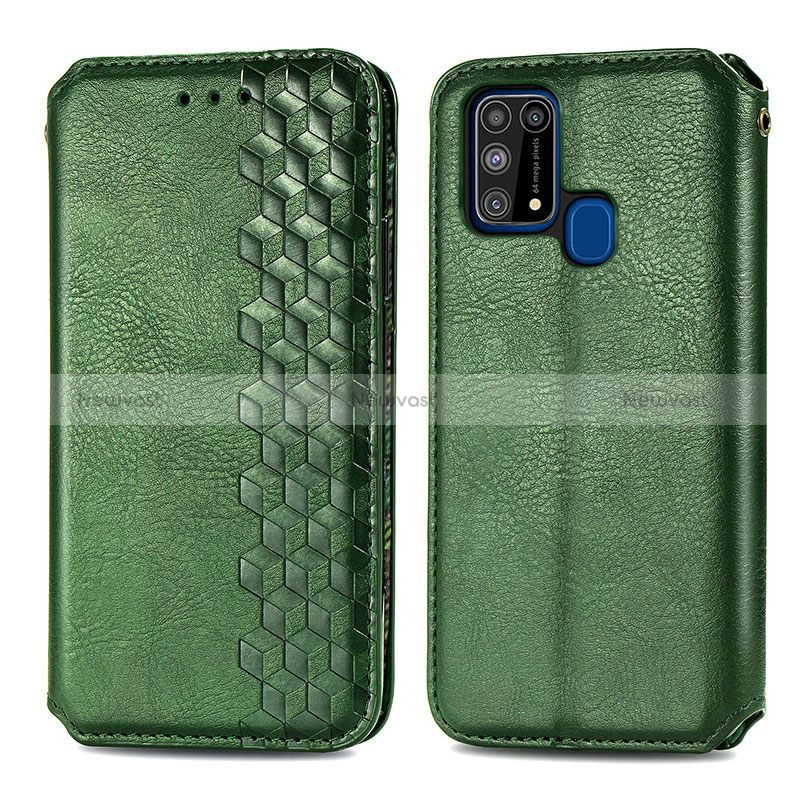 Leather Case Stands Flip Cover Holder S01D for Samsung Galaxy M21s Green