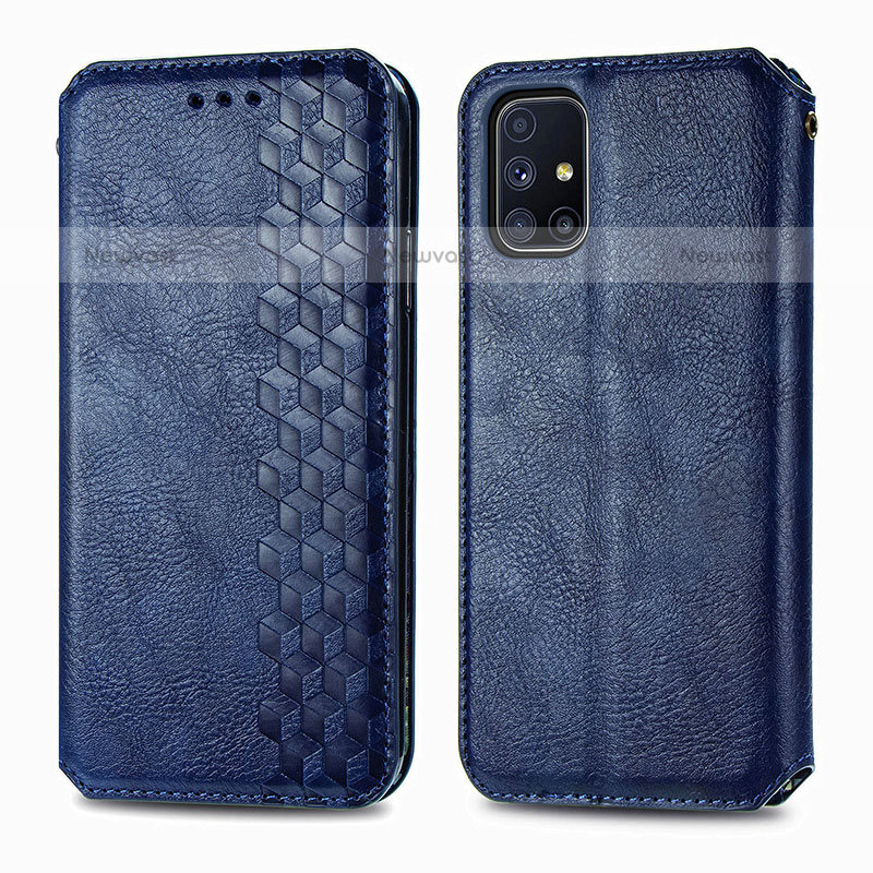Leather Case Stands Flip Cover Holder S01D for Samsung Galaxy M51 Blue