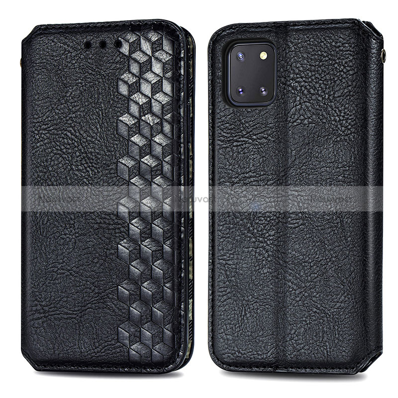 Leather Case Stands Flip Cover Holder S01D for Samsung Galaxy M60s Black