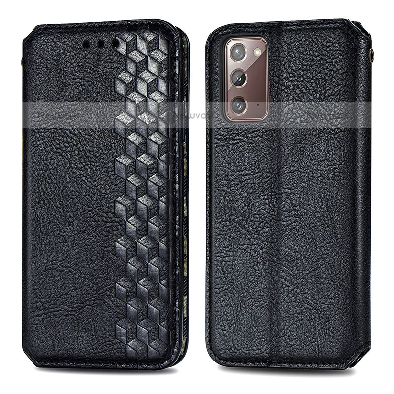 Leather Case Stands Flip Cover Holder S01D for Samsung Galaxy Note 20 5G Black
