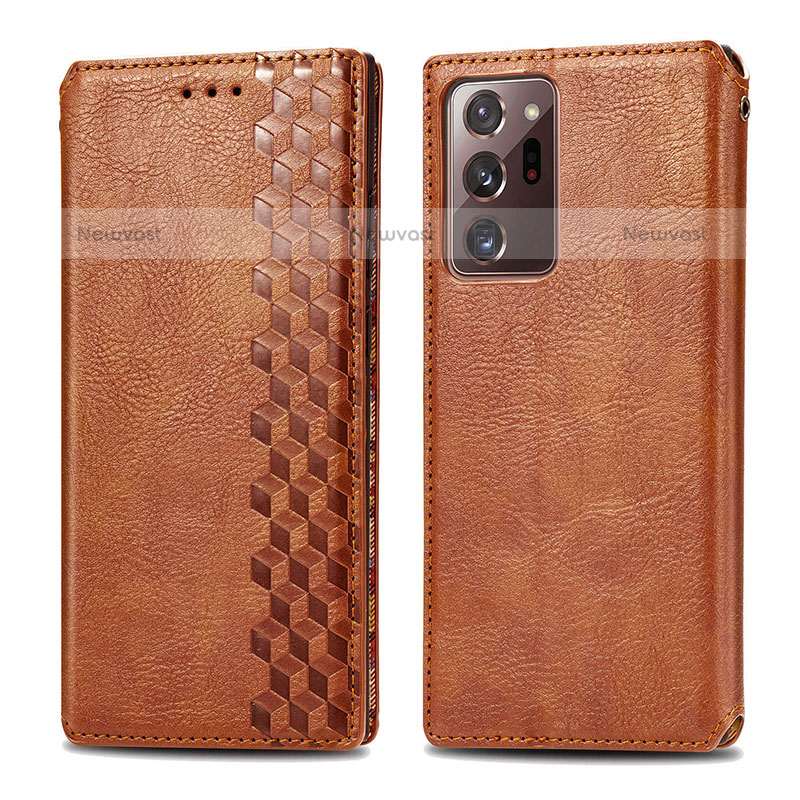Leather Case Stands Flip Cover Holder S01D for Samsung Galaxy Note 20 Ultra 5G Brown