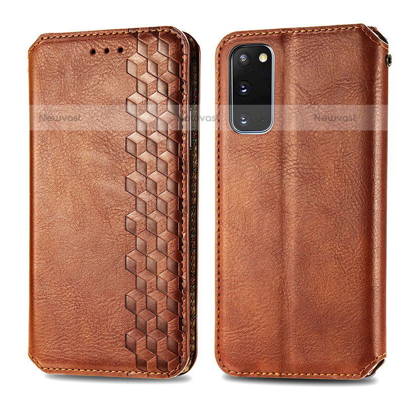 Leather Case Stands Flip Cover Holder S01D for Samsung Galaxy S20 5G Brown