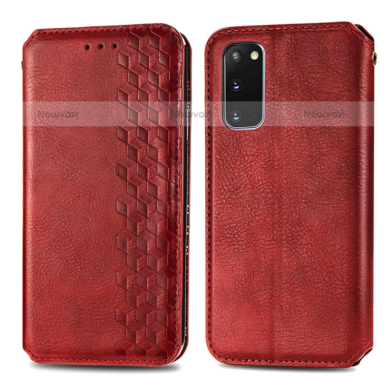 Leather Case Stands Flip Cover Holder S01D for Samsung Galaxy S20 5G Red