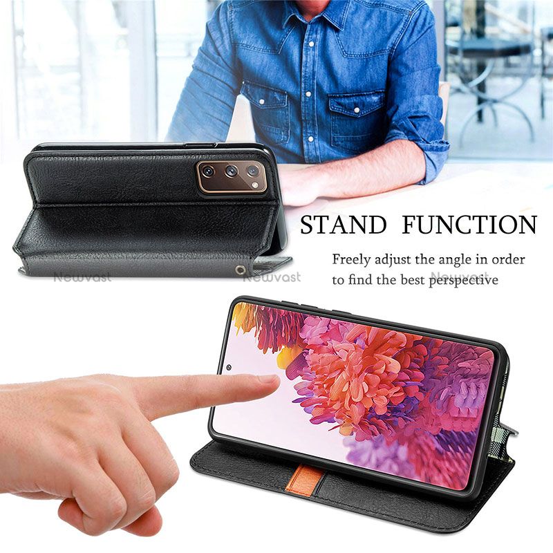 Leather Case Stands Flip Cover Holder S01D for Samsung Galaxy S20 FE (2022) 5G