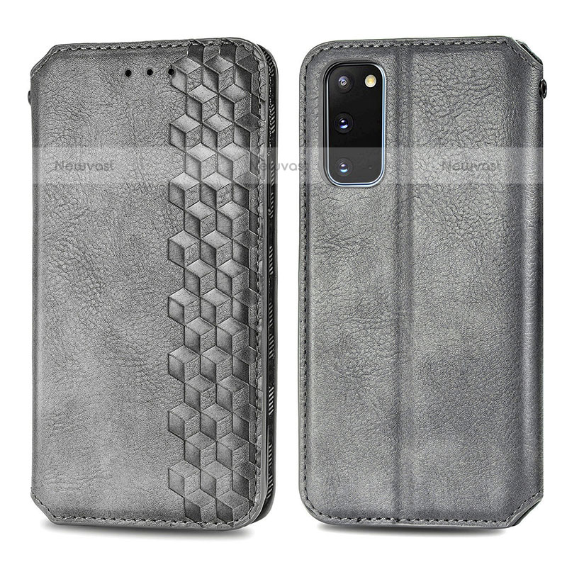 Leather Case Stands Flip Cover Holder S01D for Samsung Galaxy S20 Gray