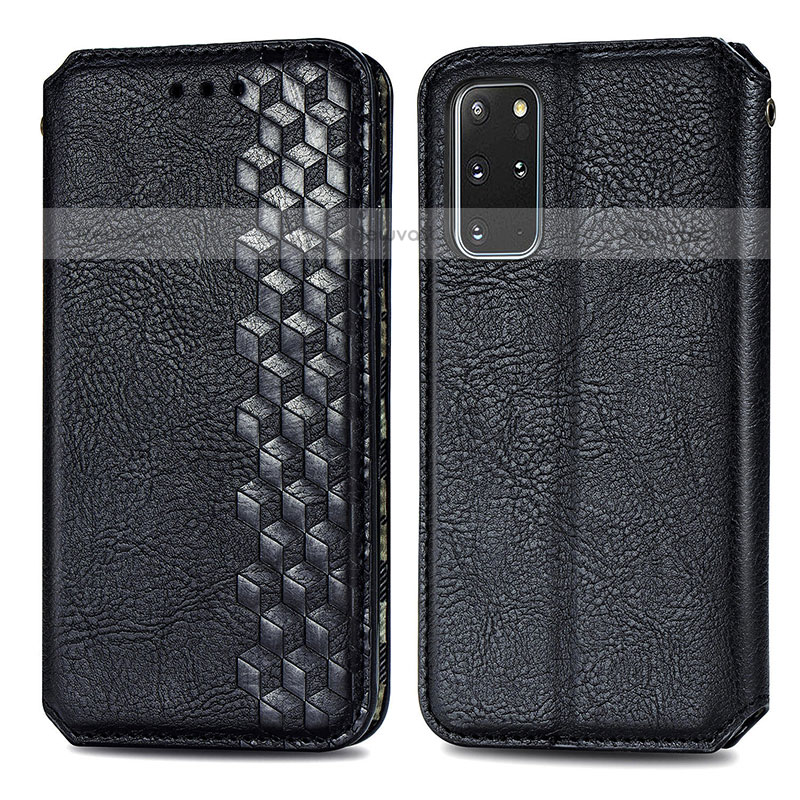 Leather Case Stands Flip Cover Holder S01D for Samsung Galaxy S20 Plus 5G Black