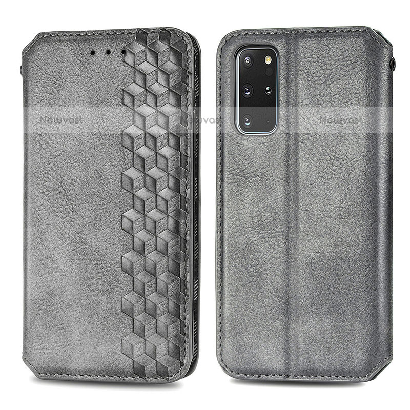 Leather Case Stands Flip Cover Holder S01D for Samsung Galaxy S20 Plus Gray