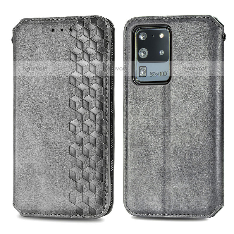 Leather Case Stands Flip Cover Holder S01D for Samsung Galaxy S20 Ultra 5G Gray