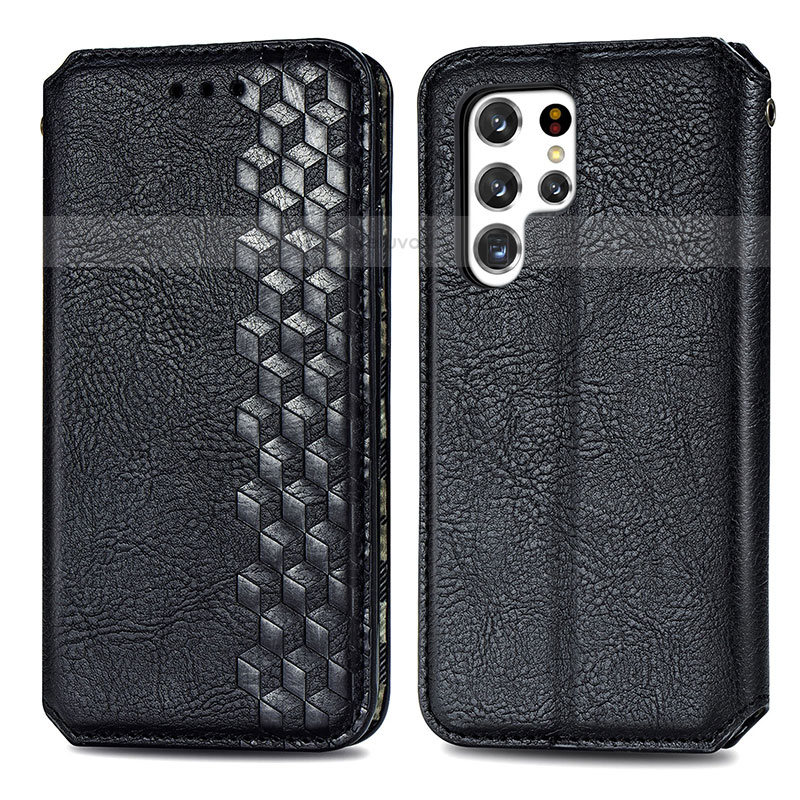Leather Case Stands Flip Cover Holder S01D for Samsung Galaxy S21 Ultra 5G Black