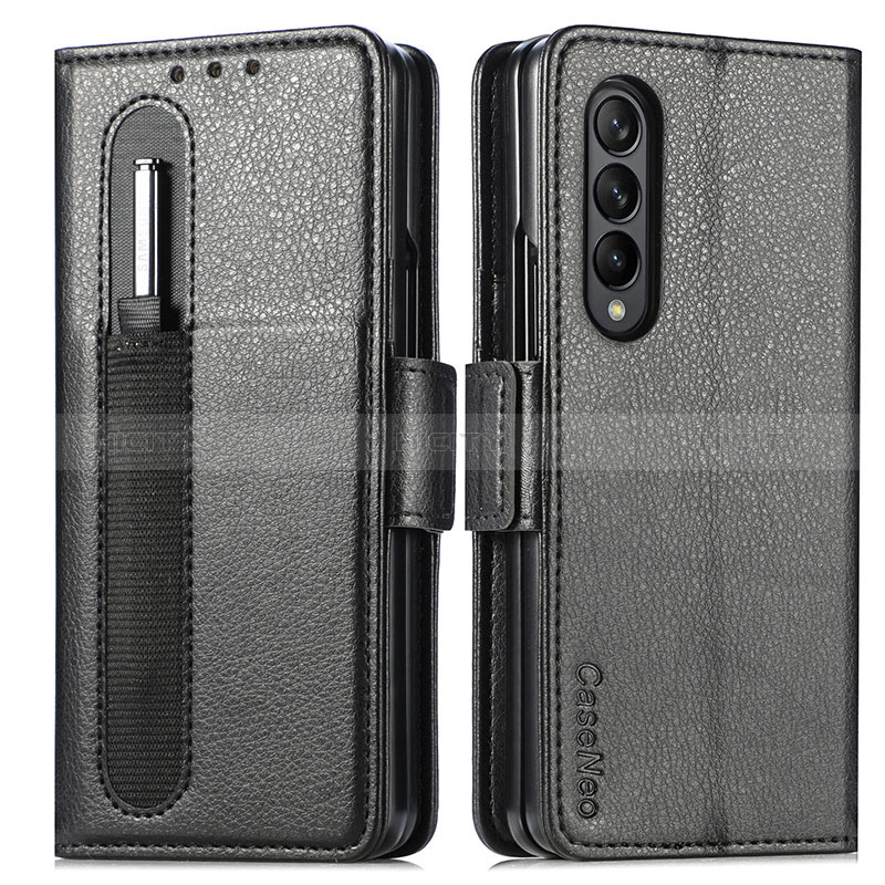 Leather Case Stands Flip Cover Holder S01D for Samsung Galaxy Z Fold4 5G Black