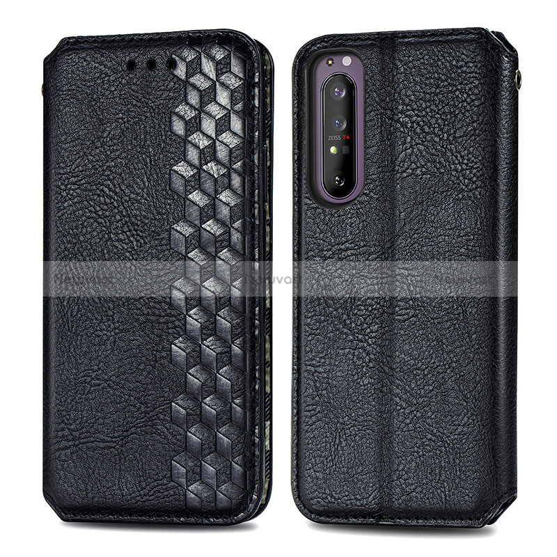 Leather Case Stands Flip Cover Holder S01D for Sony Xperia 1 II Black
